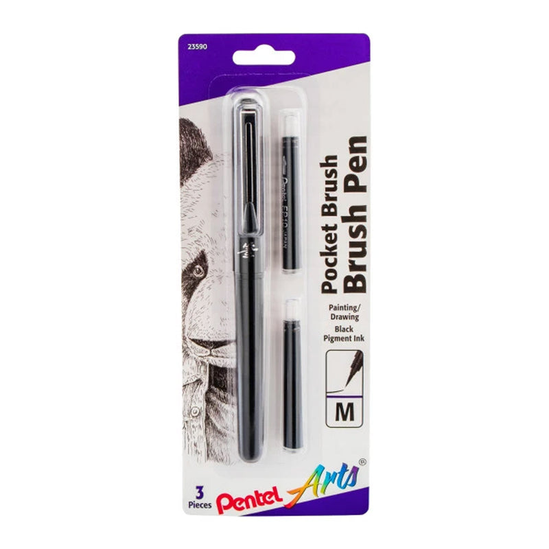 Pentel Black Brush Pen + 2 refills