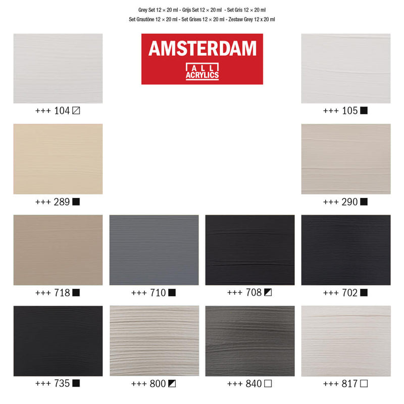 Amsterdam Acrylic Grey Set 12 x 20ml