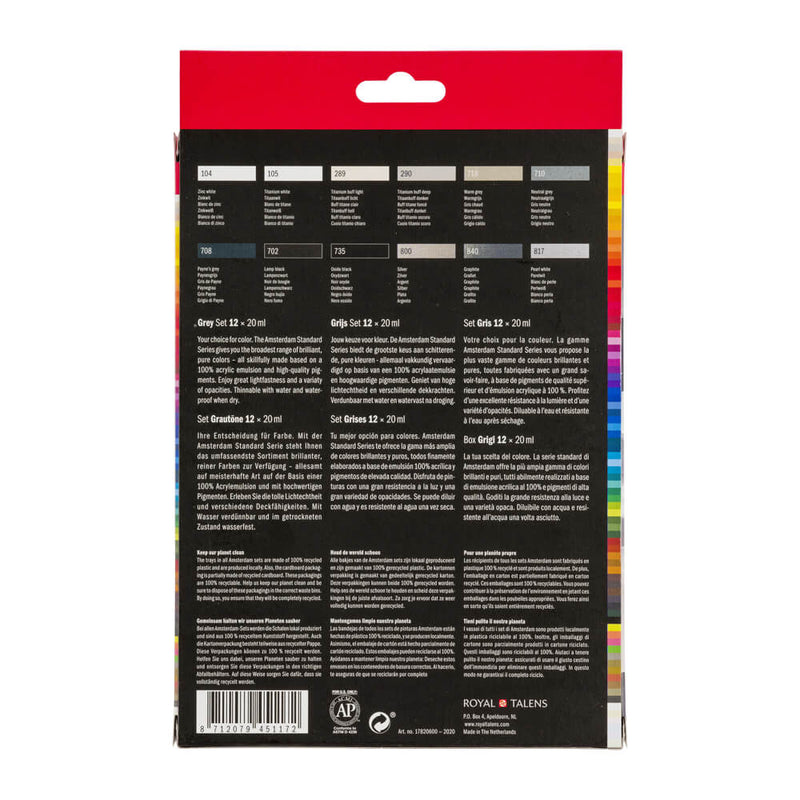 Amsterdam Acrylic Grey Set 12 x 20ml