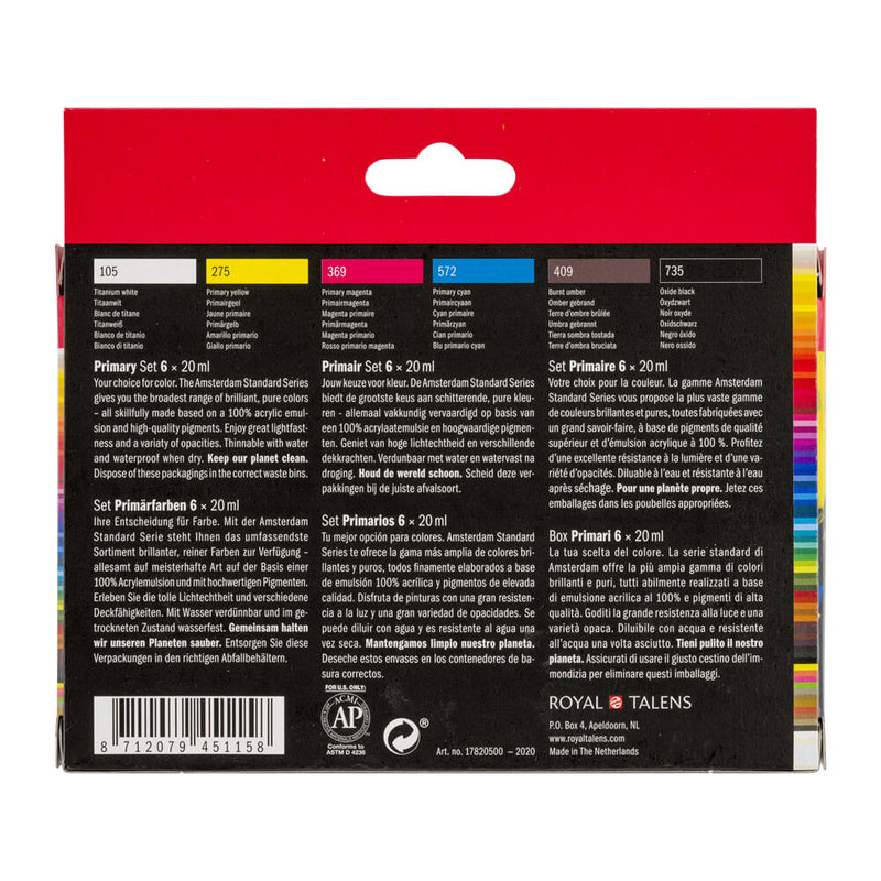 Amsterdam Acrylic Primary Set 6 x 20ml