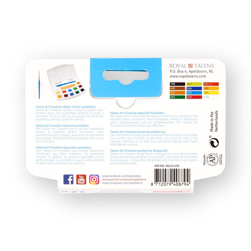 Talens Art Creation Watercolour Pocket Box (12 Half-Pans)
