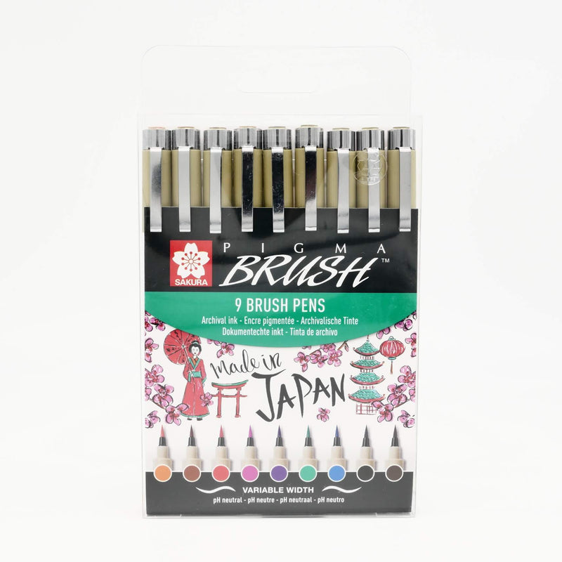 Sakura Pigma Brush Pen set 9 Coloured Set